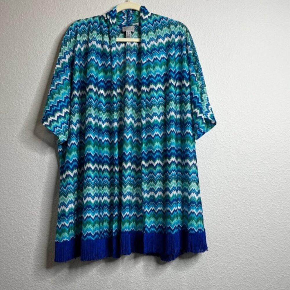 GRAVER Susan Graver Novelty Knit Kimono with Tassel Trim Sz Large